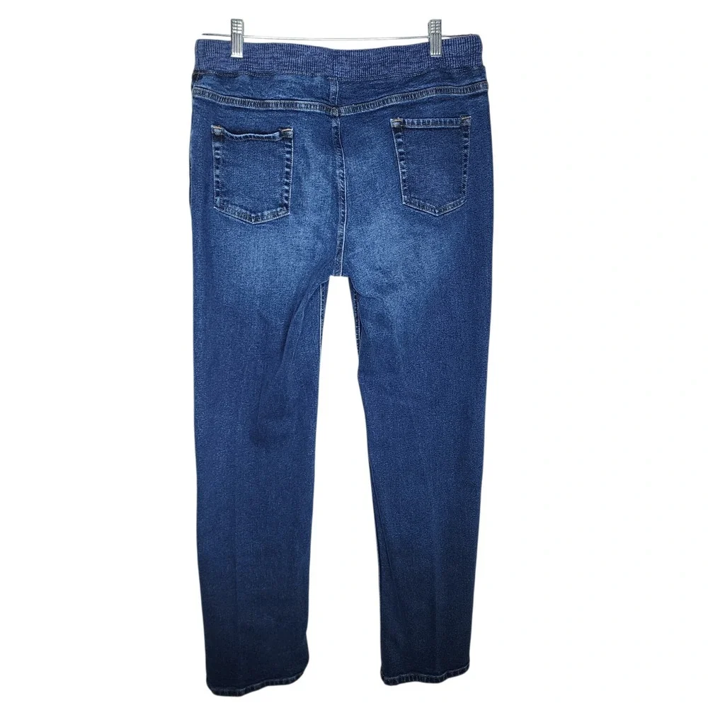 Lands End Kids Iron Knee Pull-On‎ Jeans Blue Denim Rib Waist XL 18H-20H Husky